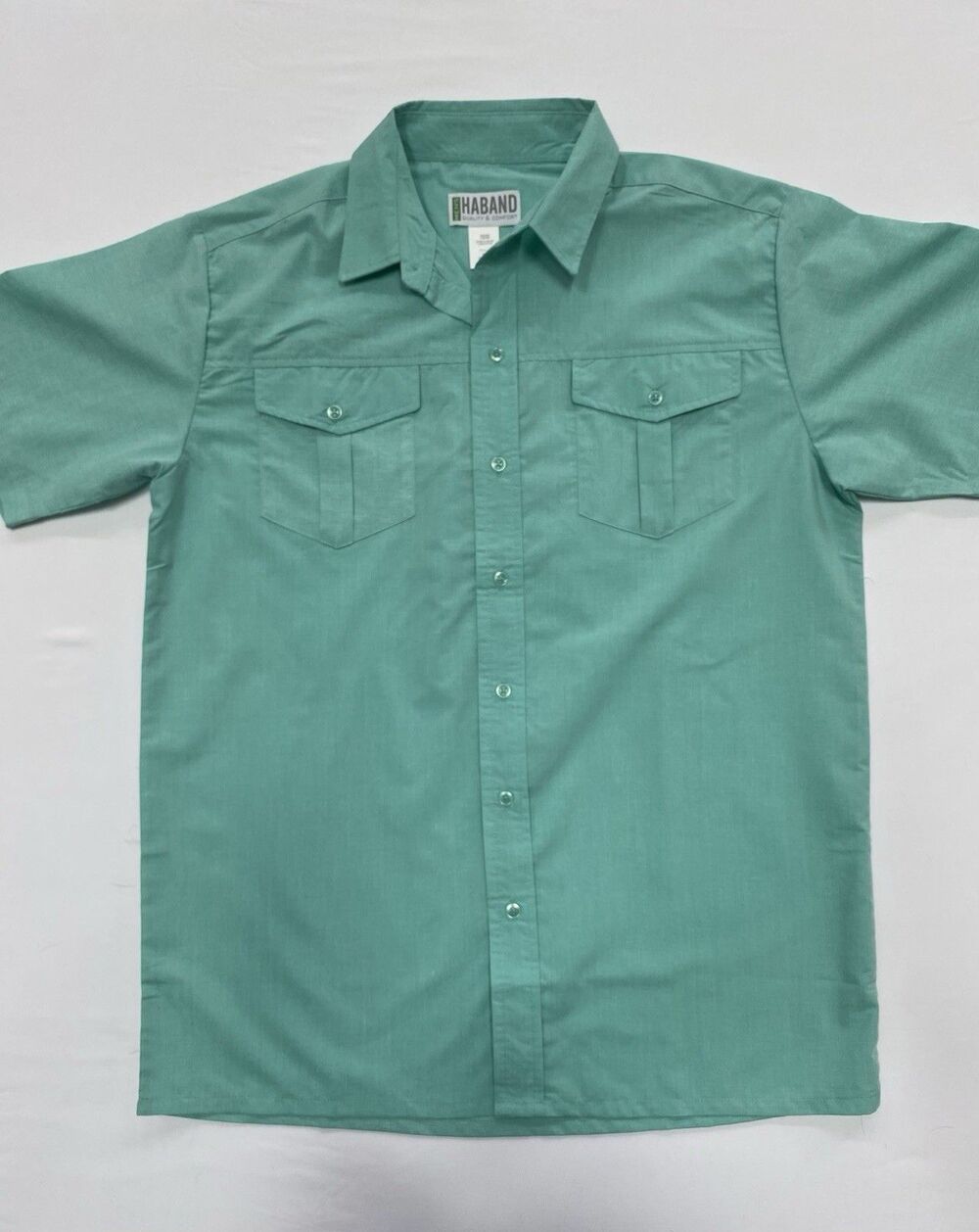 Men's Haband Short Sleeve Shirt Medium Green Button Down Utility Casual Travel
